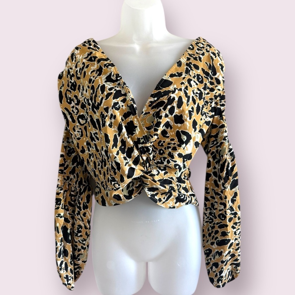 Topshop Leopard Print Twist Front Blouse Balloon Sleeve Size 4 NWT